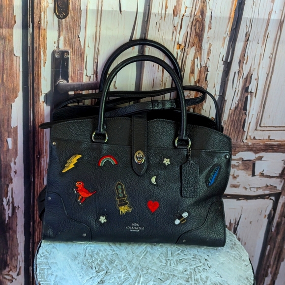 Coach Handbags - Coach Black Satchel with Vibrant Accents